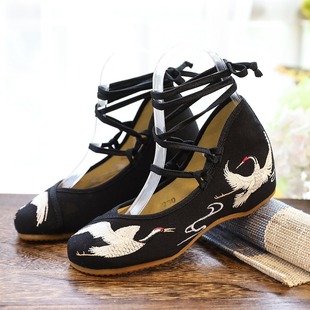 National Tide National Style Crane Embroidered Cloth Shoes Ancient Costume Hanfu Shoes Low Heel Student Shoes Dance Shoes Spring and Summer Women's Single