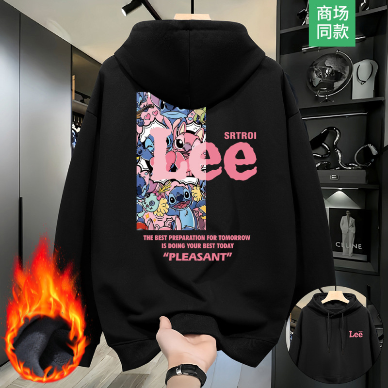加绒印花上衣连帽卫衣美式时尚印花重磅纯棉情侣装卫衣连帽上衣潮|undefined