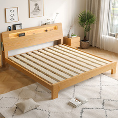北歐實木床1.8米雙人婚床現代簡約經濟型1.5白蠟木儲物床帶燈USB