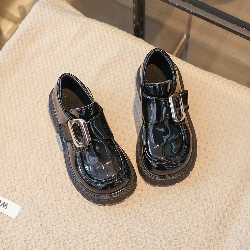 Autumn shoes for black leather, small princess costume English style for elementary school students, British style, western style