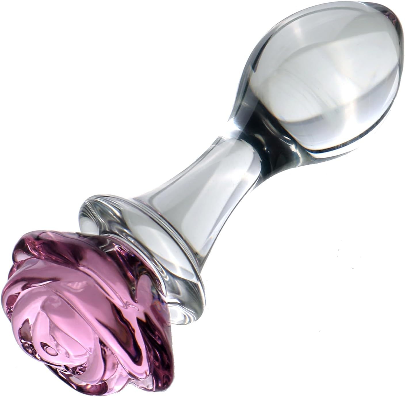 Small Pink Crystal Rose Glass Anal Plug, Transparent Borosilicate-Style Massage Toy — detail image 12