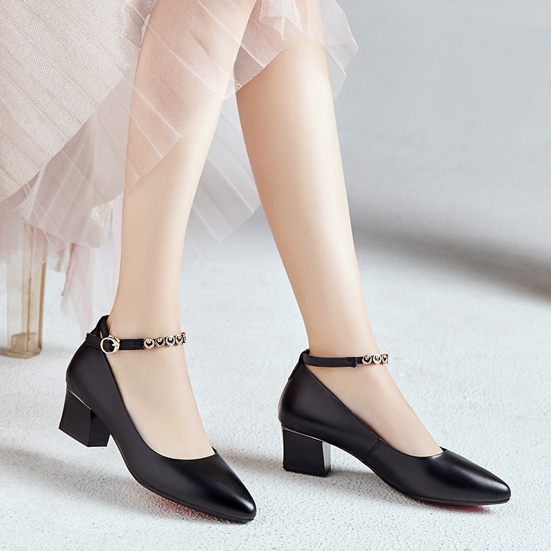 Silent Soft-Soled Comfortable Slip-On High-Heeled Shoes for Dancing with Cheongsam, Women's Shoes, Mom Shoes, Middle-Aged Thick-Heeled Leather Shoes, Single Shoes