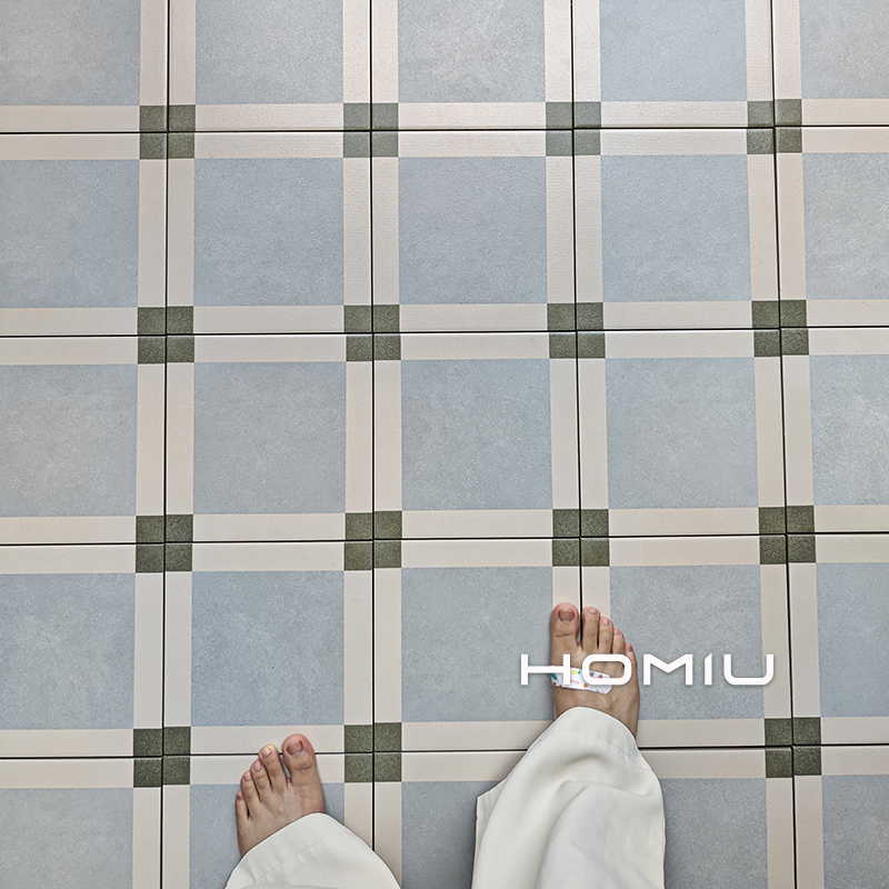 Retro Blue Checkered Tiles for Bathroom, Kitchen, Balcony, Entrance, Non-Slip Tiles for Restaurant, Clothing Store, Coffee Shop, Homestay