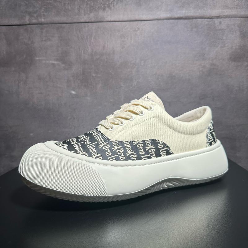 Street Style Design Thick-Soled Canvas Sneakers for Men, Japanese-Style Lightweight Handmade Casual Shoes, Niche Style Lettered Men's Shoes