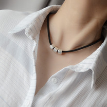 韓版S925銀圓筒項鏈女復古時尚手工編織黑繩鎖骨鏈氣質ins飾品潮
