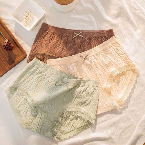 Puff nude oxygen pants Morandi color pure cotton sexy lace ice cream bubble box underwear for women