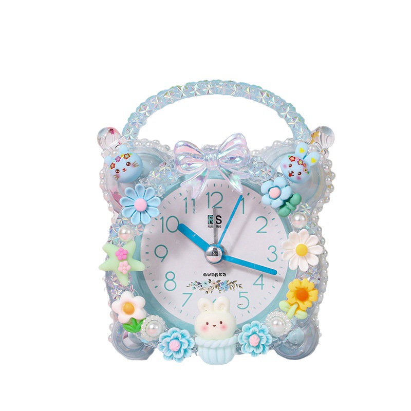 Reloj de alarma de cristal paquete de material de bricolaje para niños creativo de dibujos animados crema pegamento hecho a mano reloj de estudiante fabricante pequeño problema
