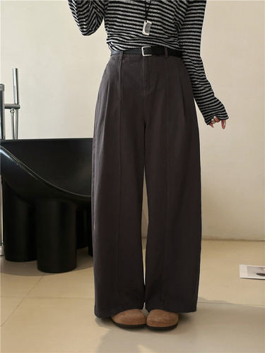 Retro cotton carambola pants spring new style lazy loose casual pants high waist slimming straight wide-leg pants women's pants