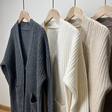 新款重磅三股加厚长款保暖纯山羊绒开衫 大衣外套巨显瘦毛衣女士