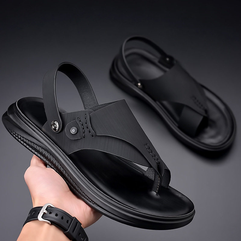 Dép sandal nam kẹp ngón mềm mại, dép lê đi biển hai kiểu mang, thoáng khí nhanh khô — C2301 màu đen