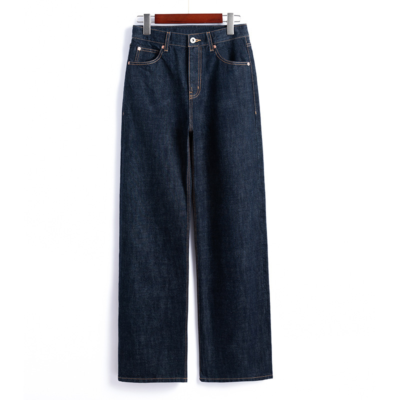 Zn@Jeans High-Waisted Retro Straight-Leg Original Color Dark Blue Cotton Selvedge Denim Jeans 690