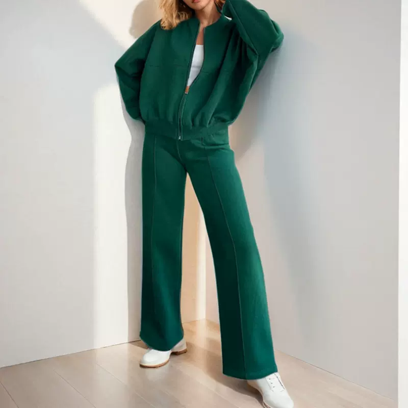 2026春季新款跨境欧美女装纯色拉链开衫卫衣女装时尚休闲女套装