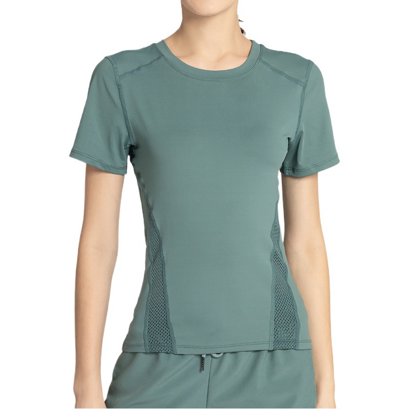 Camiseta deportiva Juyitang para mujer con hermosa malla en la espalda, ropa transpirable para correr y fitness, top de yoga de manga corta.