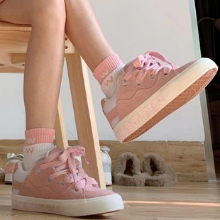 Bread Shoes 2025 New Model Pink Patchwork Retro Trendy Dopamine Autumn and Winter Women's National Style Skateboard Shoes National Style