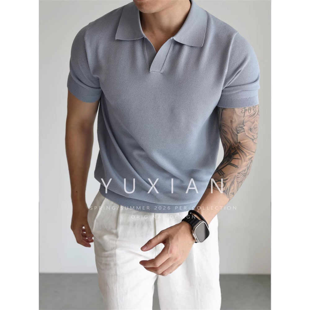 Polo camiseta de cuello V camiseta de manga corta hombre gaviota de negocios de verano camiseta de hielo comercio exterior al por mayor transfronterizo