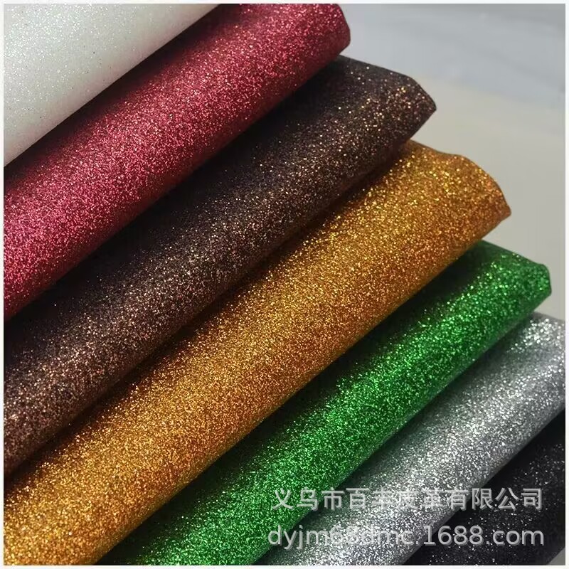 现货TC布底PU闪粉金葱亮片格利特鞋革箱包工艺饰品鞋材玩具材料