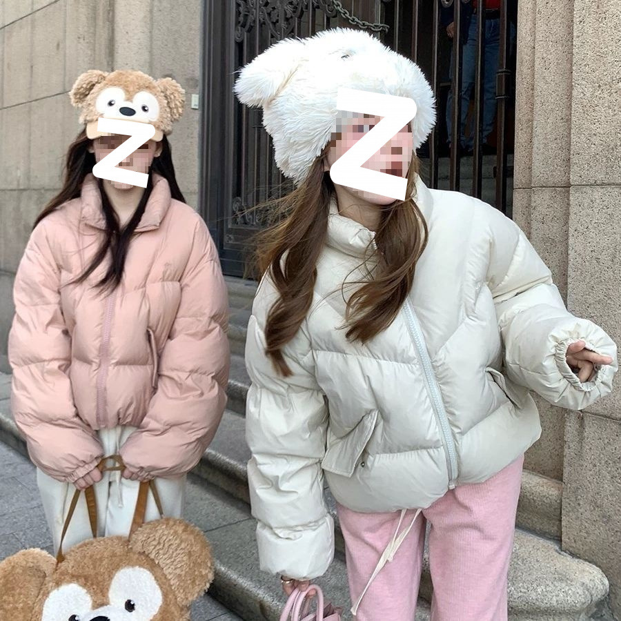 小个子鸭绒短款羽绒服冬季时尚新款加厚立领韩版面包外套米白色