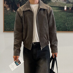 BJ American retro short leather coat men's spring loose lapel coat Korean style trendy high-grade jacket