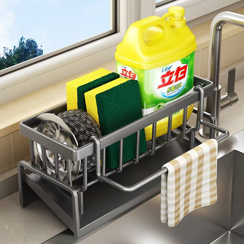 Estante para trapos, estante de almacenamiento para cocina, cesta para drenaje de fregadero, estante multifuncional para esponjas y detergente para encimera.