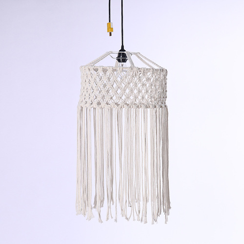 Amazon Cross-border Hand-woven Cotton Rope Pendant Lamp for Bedroom - Modern Minimalist Style, American Decor with Retro Shade
