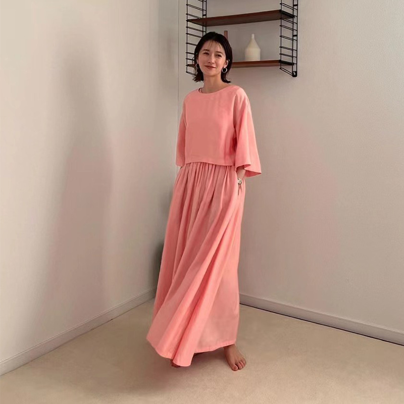 夏季新款日本clane松本惠奈连衣裙简约设计两件套宽松高腰长裙