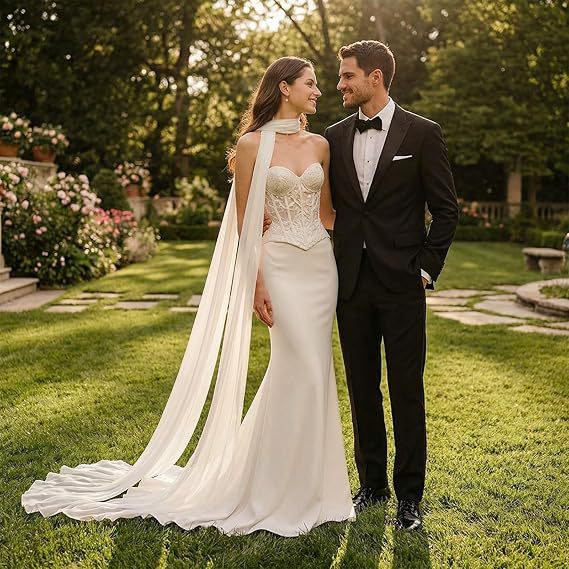 European and American Women's Fashion Chiffon Shawl Long Floor-Length White Church Cape Wedding Bridal Accessories