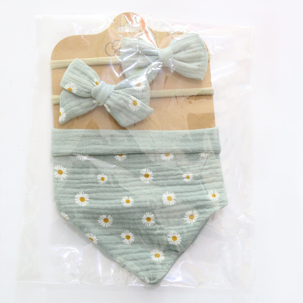 New Baby Saliva Towel Cotton Cloth Printing Double-sided Triangular Binder Headband Set Waterproof Bib display picture 6