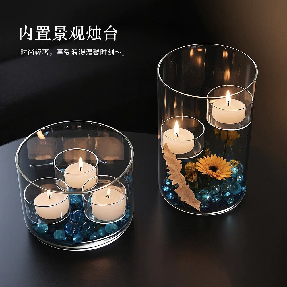Креативный ветрозащитный стеклянный подсвечник в европейском стиле, украшение для ужина при свечах, креативный пейзажный подсвечник, свеча для дома