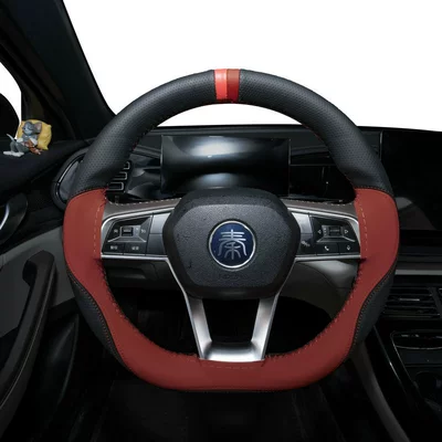 colors, thin leather handlebar cover, hand-stitched – Steering wheel cover - red-3638cm