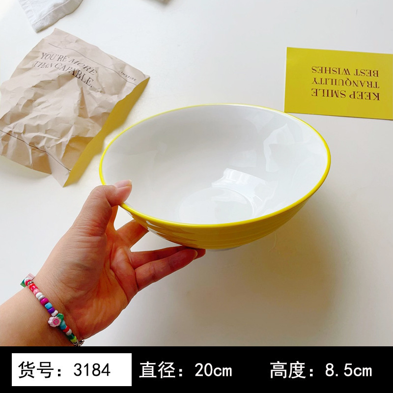 8英寸浅黄色釉下彩植物花卉图案北欧风格汤盘陶瓷餐具 8英寸汤B&|undefined