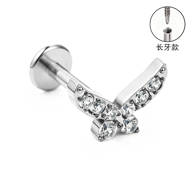 F136 Titanium Alloy Ear Studs – Finely Carved Long Tooth Ear Bone Studs with Zirconia, G23 Titanium Body Piercing Jewelry in Gold detail image 17