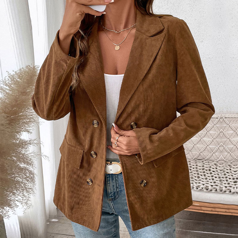 European and American Cross-Border Export Autumn and Winter Hot-Selling Commuter Simple Casual Women's Jacket Loose Solid Color Corduroy Suit Women