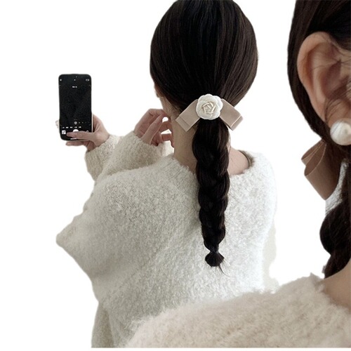 French classic retro elegant camellia bow hair clip for women, design-sensational temperament side hair clip, new hair accessory