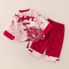 女の子の満月の漢服のスーツの秋服の子供の国風の中国式の唐装の誕生日は周の宴会の赤ちゃんの1歳のドレスをつかみます。