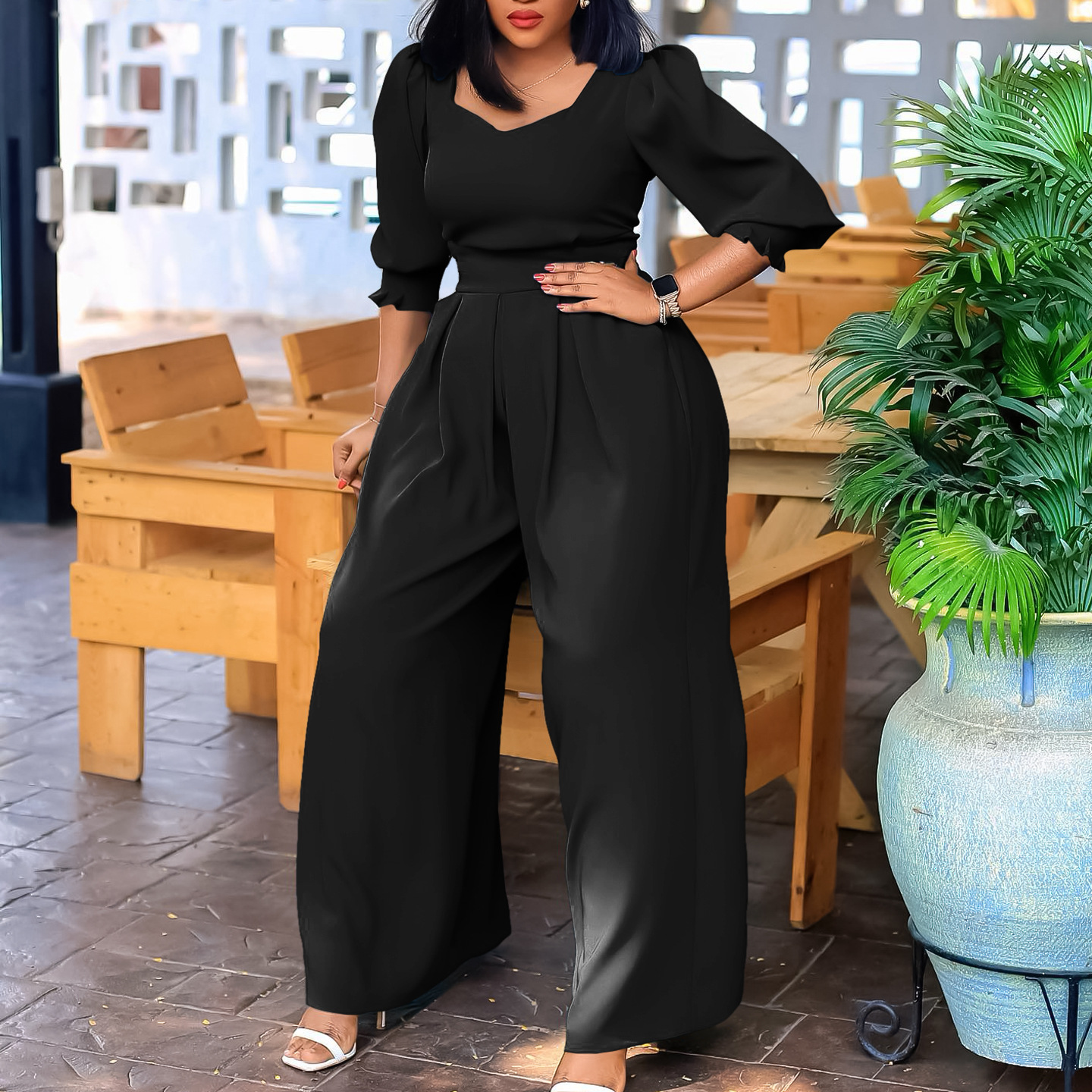 Damen Jumpsuit Langarm Lässig Weites Bein Für Den Winter_voghion.com
