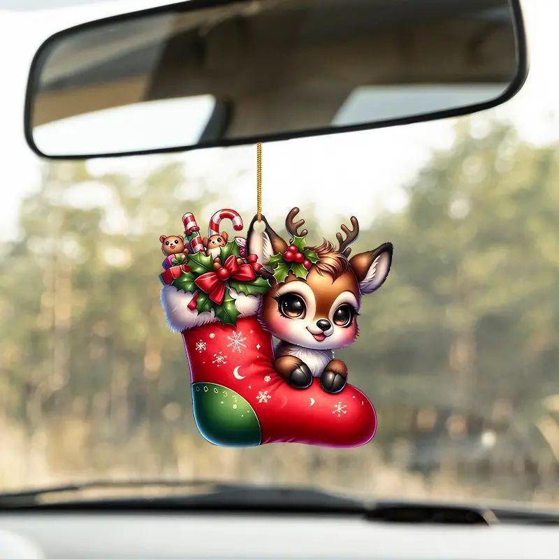 2D nuevo lindo ciervo regalo de vacaciones colgante acrílico plano transfronterizo colgante de decoración de espejo retrovisor