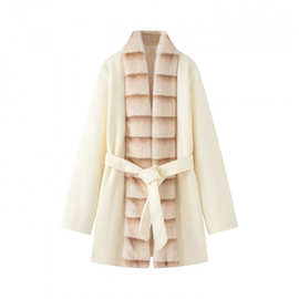 跨境欧美女装速卖通INS爆款气质名媛风仿皮毛领中长款呢子大衣