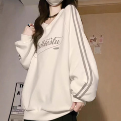 アメリカのレトロなファッションブランドのストライプvネックの女性の春秋oversize薄いコートの怠惰でゆったりした上着のファッション