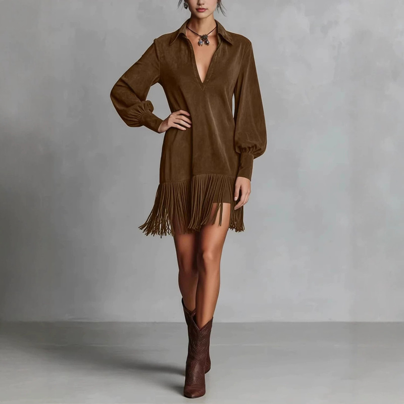 Western Style Cross-Border New European and American Style Autumn-Winter Elegant Trench Coat, Long-Sleeved Dress, Black Beauty Style