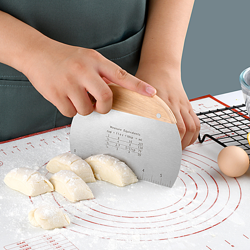 不锈钢半圆面团切刀刮刀木柄薯条切塑料柄牛扎糖切刀DIY烘焙工具