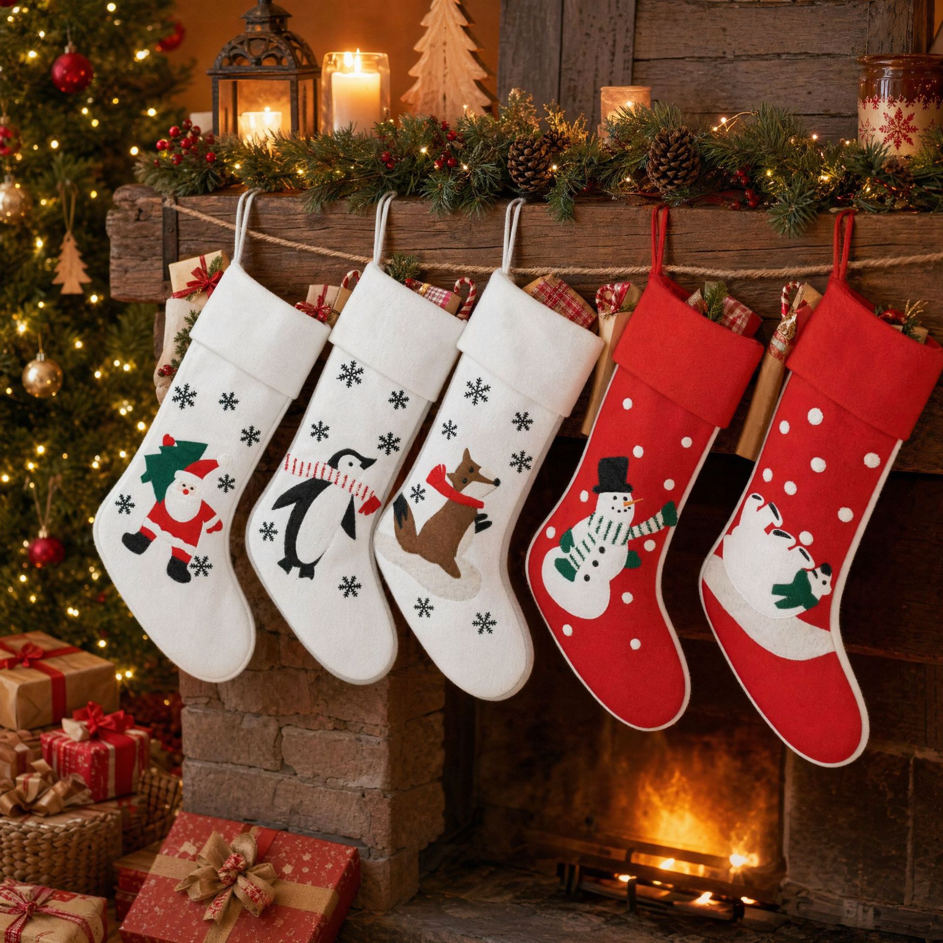 Navidad transfronteriza calcetines de Navidad blancas lindas calcetines de decoración de Navidad de dibujos animados grandes bolsas de regalo de pingüino bolsas de dulces