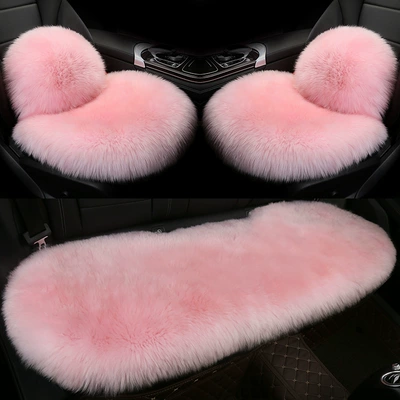 Warm Fur Non-slip Integrated | Wool pad - wool-integrated-pad-small-three-pieces-lumbar-support-pink