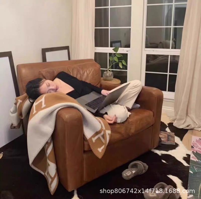 H字母小时代同款轻奢重磅羊毛羊绒毛毯毯子披肩沙发毯家居毯客厅|undefined