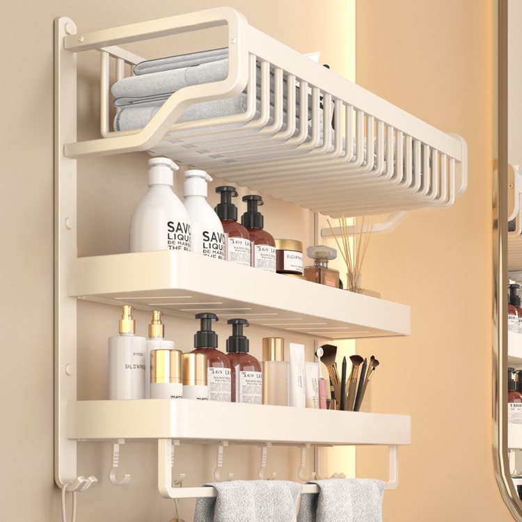 Modern Simple Bathroom Towel Rack Storage Rack Washstand Bathroom Toilet Punch-free Storage Rack with Hook and Rod