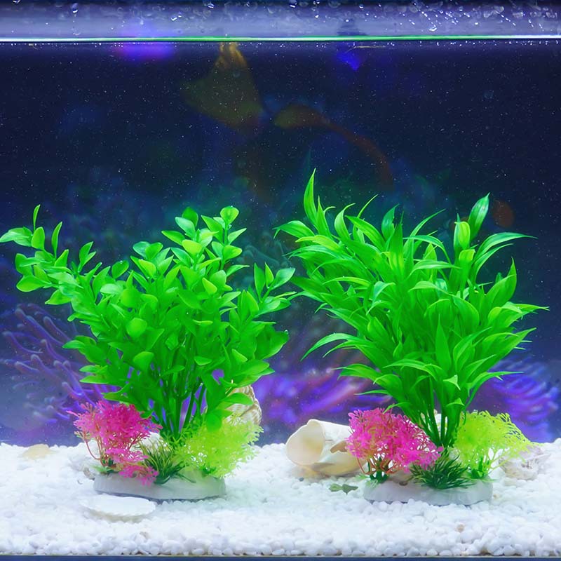Acuario de flores y plantas de plástico, fabricante de origen de pajar de simulación, decoración de mesa de comedor, acuario de agua falso, acuario de peces