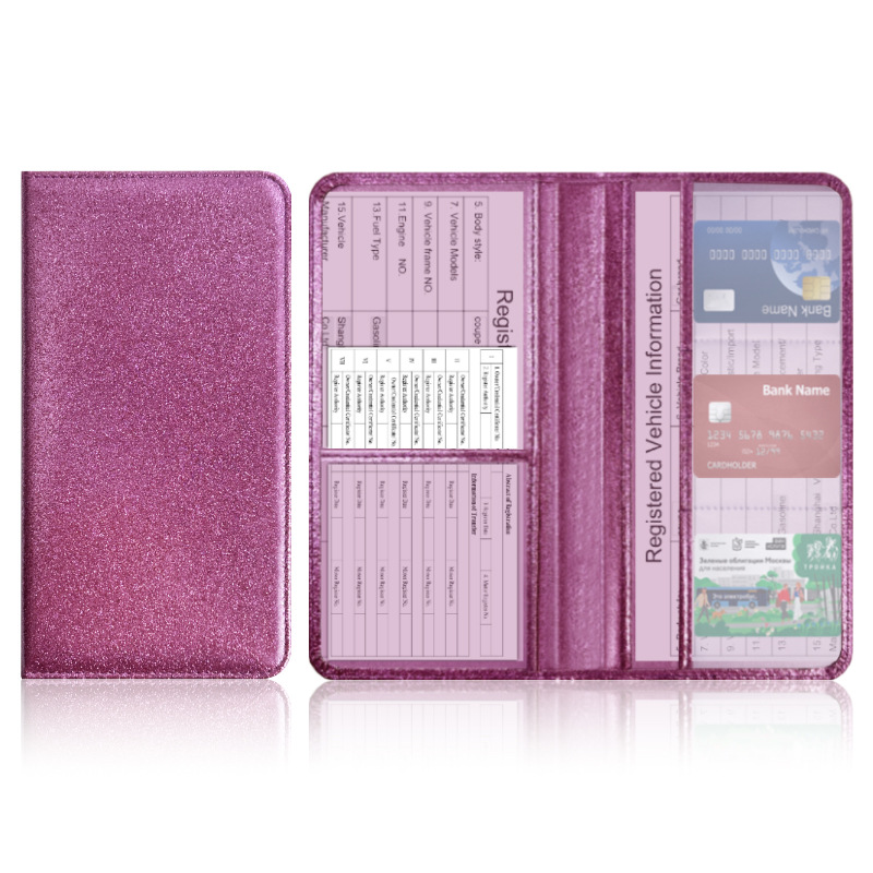 Licencia de conducir de EE.UU. Sequin de cuero certificado de registro de automóviles cartera de polvo de polvo flash seguro archivo cartera protector