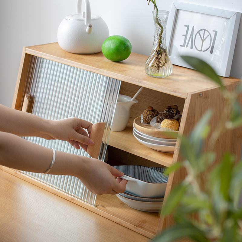 Cocina encimera armario hogar plato de almacenamiento rack pequeño Push-Pull aparador gabinete de estilo japonés pequeño apartamento gabinete de té