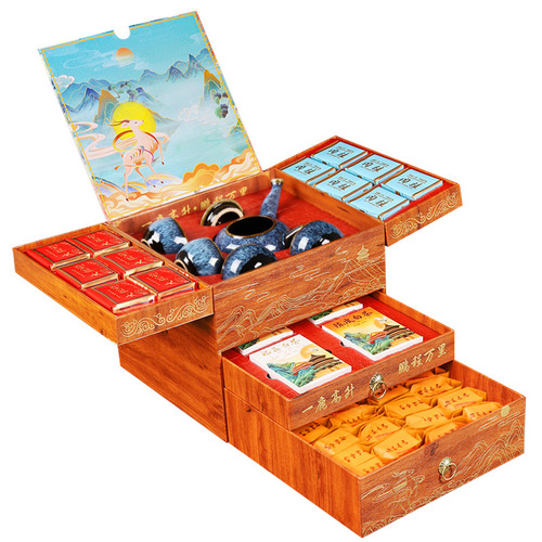 High-end Tea Gift Set with Lu An Gao Sheng, Da Hong Pao, Rou Gui, Shui Xian, Chen Pi, Bai Cha, and Fuding Bai Cha