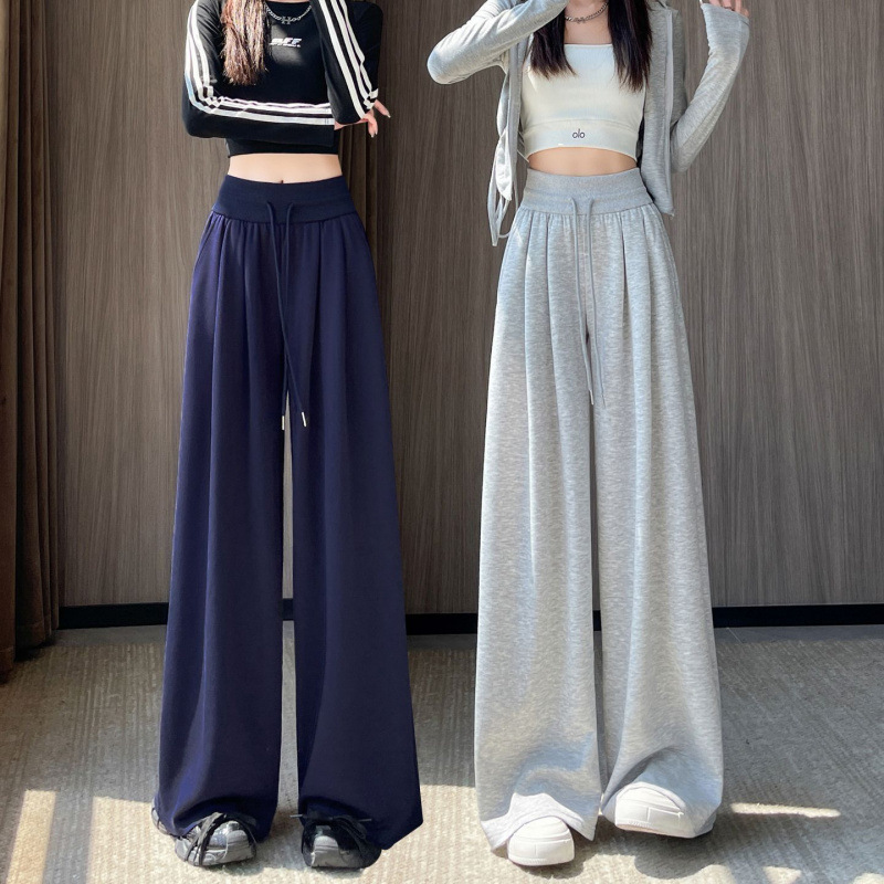 American-Style Gray Sports Wide-Leg Pants for Women, Petite Size, Early Spring, High-Waisted, Super Stylish, Casual Floor-Length Sweatpants American-Style Gray Sports Wide-Leg Pants for Women, Petite Size, Early Spring, High-Waisted, Super Stylish, Casual Floor-Length Sweatpants