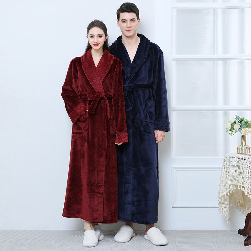 Bathrobe Amazon's same style nightgown, autumn and winter pajamas, thickened and lengthened bathrobe, flannel bathrobe, European and American women